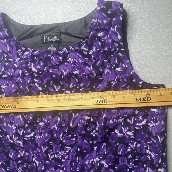 Vtg K STUDIO Pants Blouse Set Sleeveless Top Elastic Waist Women 10 Black Purple - Picture 5 of 11